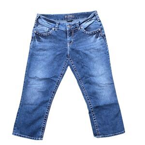 Womens Silver Blue Denim W30 Suki Flap Capri Jeans Western Rodeo